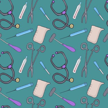 Tıbbi ekipmanlarla kusursuz vektör arkaplanı