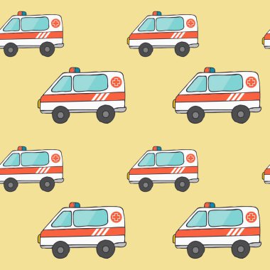 Ambulans arabasıyla kusursuz vektör arkaplanı