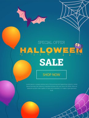 Cadılar Bayramı için balonlu taşıyıcı pankart, bir örümcek ve bir yarasa.