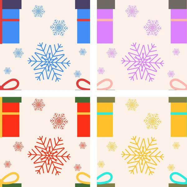 Ensemble Motif Sans Couture Noël Vectoriel Avec Boîte Cadeau Flocons — Image vectorielle