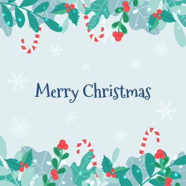 İçinde bitkiler ve şeker kamışı olan Noel kartı.