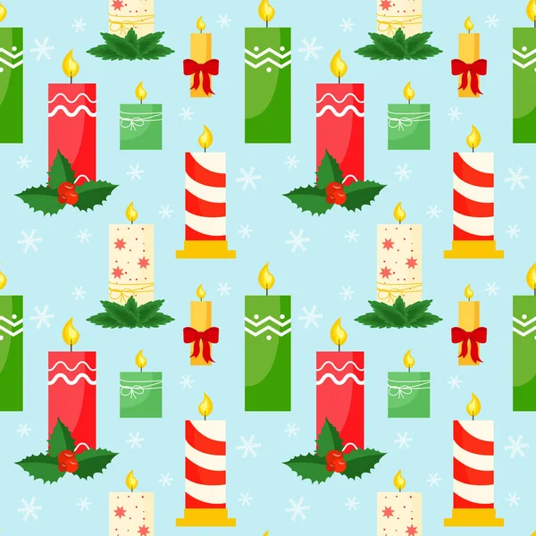 Fond Noël Sans Couture Avec Différentes Bougies Vacances — Image vectorielle