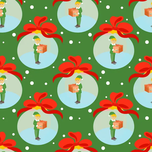 Fond Sans Couture Vectoriel Avec Elfe Noël Dans Une Boule — Image vectorielle