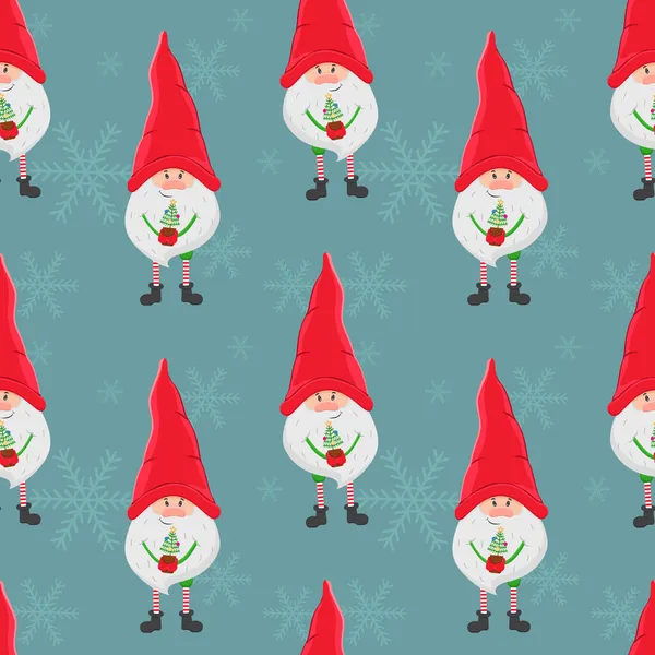 Fond Noël Sans Couture Vectoriel Avec Petit Gnome Dans Grand — Image vectorielle