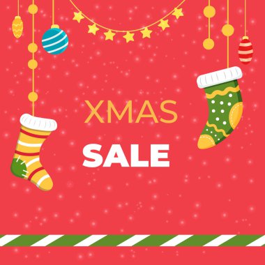 Noel karesinde Noel çoraplı Noel kartı. Vektör illüstrasyonu.