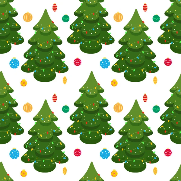 Fond Noël Sans Couture Avec Arbre Noël Jouets Verre Arbre — Image vectorielle