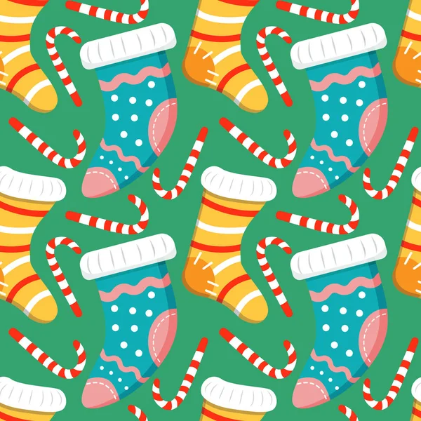 Fondo Navidad Sin Costuras Con Calcetines Punto Navidad Con Patrones — Vector de stock