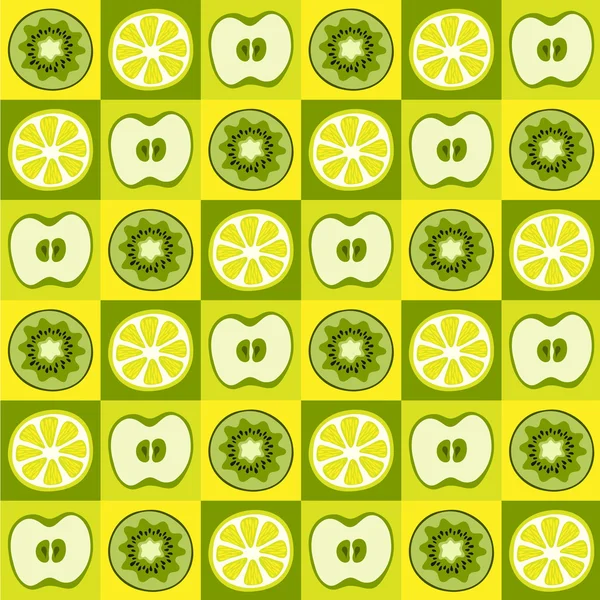 Seamless vector pattern with lemons, apples and kiwi — Stock Vector