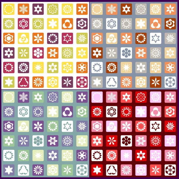 Conjunto de cuatro patrones florales mosaico sin costura — Archivo Imágenes Vectoriales