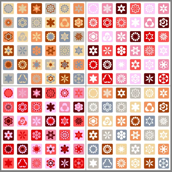 Conjunto de cuatro patrones florales mosaico sin costura — Vector de stock