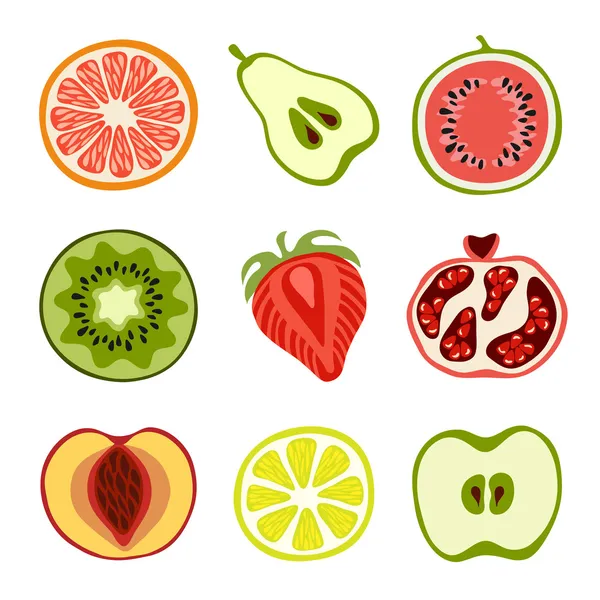Isolerade handritade skära frukt — Stock vektor