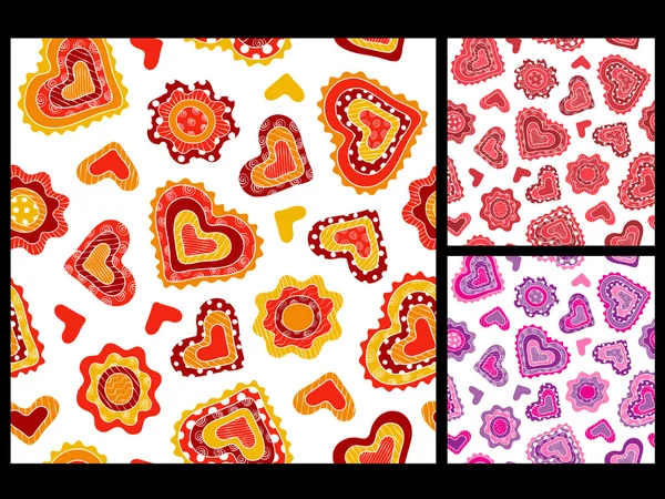 Seamless hand-drawn hearts patterns — Stock Vector