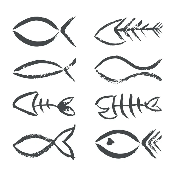 Signes isolés de poissons tirés à la main — Image vectorielle