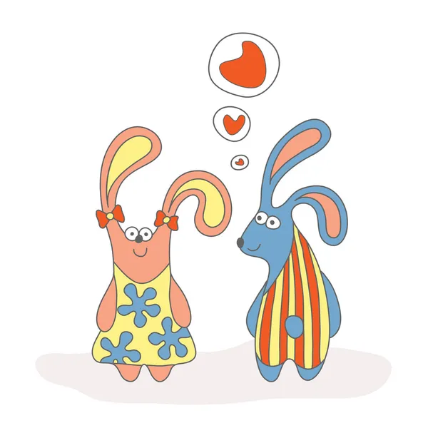 恋に、ウサギを漫画します。 — ストックベクタ