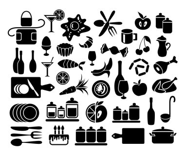 Set of kitchen, cooking and food icons clipart