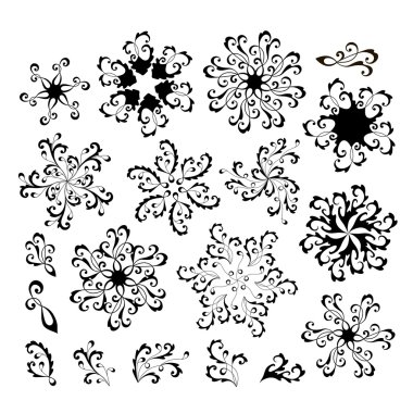 Grafiksel çiçekler ve dekoratif elementler kümesi