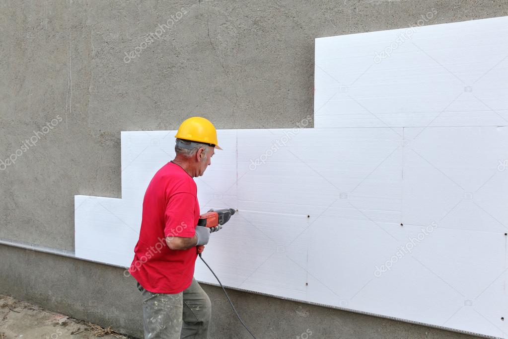 Construction site, styrofoam insulation drill