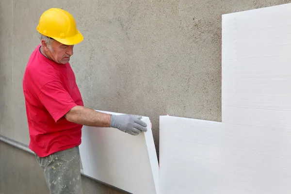 Lugar de construcción, aislamiento térmico de la pared — Foto de Stock