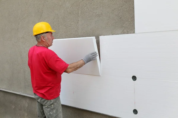 Site de construction, isolation thermique du mur — Photo