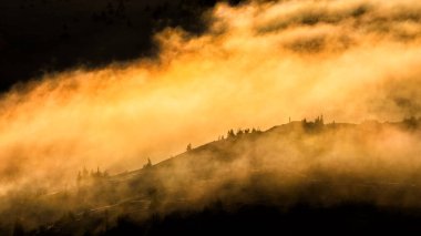 Dağların çarpıcı kış manzarası. Bieszczady Ulusal Parkı, Karpatlar, Polonya.