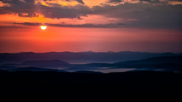 Karpatské Hory Ukrajina Úžasný Východ Slunce Horách Poloniny Boršavy — Stock fotografie