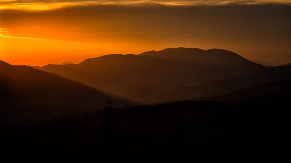 カルパティア山脈 ウクライナ Polonina Borshavaから見た山の中で驚くべき日の出 — ストック写真