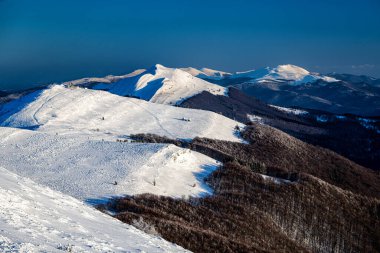 Winter mountain landscape. Polonina Wetlinska, Bieszczady National Park, Poland.