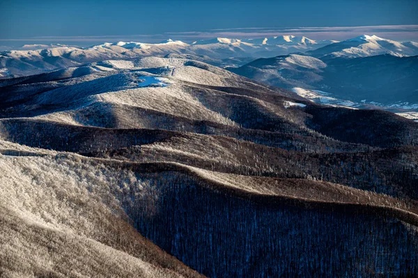 Kış Dağı Manzarası Bieszczady Dağları Polonina Borshava Polonya Ukrayna — Stok fotoğraf