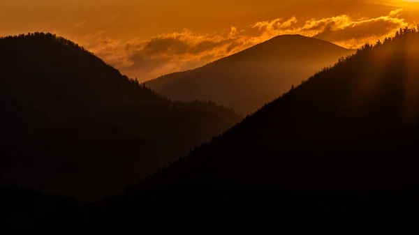 Mountains Silhouette Sunrise Low Tatras Slovakia — стоковое фото