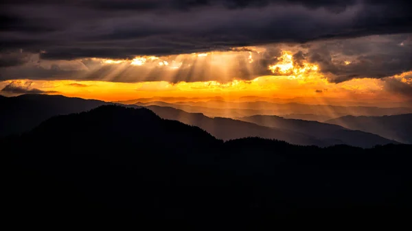 Západ Slunce Horách Rarau Východní Karpaty Rumunsko — Stock fotografie