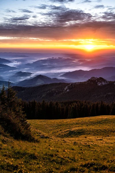 Sunrise Rarau Mountains Eastern Carpathians Romania Stock Photo