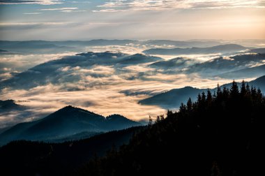 Rarau dağlarında gün doğumu, Doğu Karpatlar, Romanya.