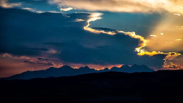 Silhouettes Mountains Sunset Tatra Mountains Slovakia — Stock Photo, Image