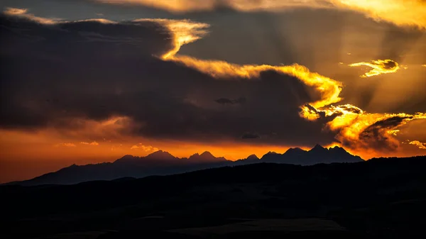Silhouettes Mountains Sunset Tatra Mountains Slovakia — Stock Photo, Image