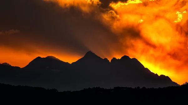 Silhouettes Mountains Sunset Tatra Mountains Slovakia — Foto Stock