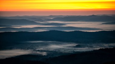 Morning landscape of the San River valley on the border between Poland and Ukraine.