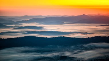 Morning landscape of the San River valley on the border between Poland and Ukraine.