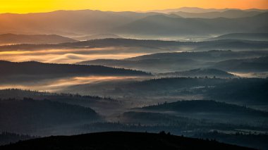 Morning landscape of the San River valley on the border between Poland and Ukraine.