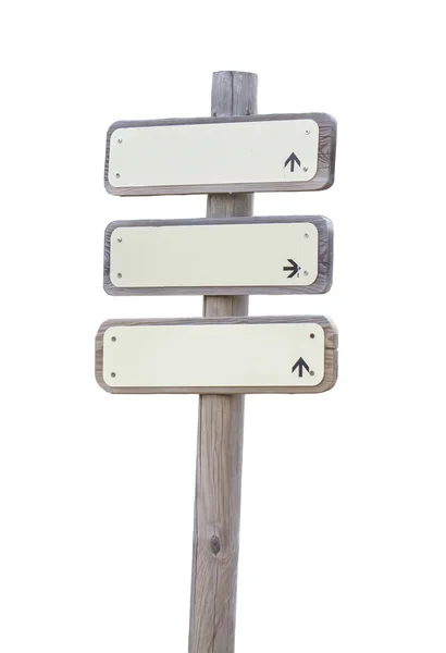 Wooden post with three signs — Stock Photo, Image
