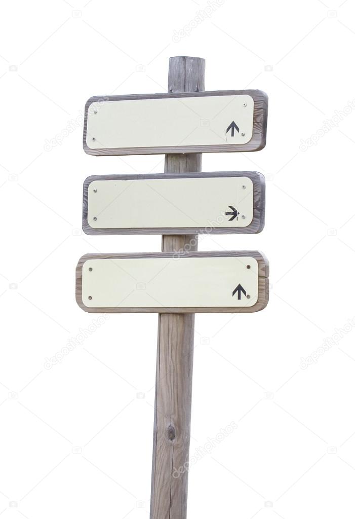 Wooden post with three signs