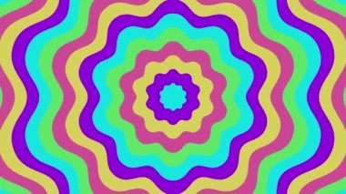 Renkli psikedelik eş merkezli çiçek şekillerinin döngülü animasyonu