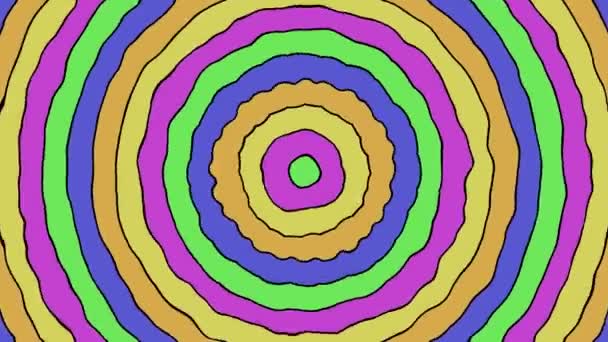 Pętla Animacji Kreskówek Kolorowych Kręgów Koncentrycznych Ręcznie Deformowanego Udaru — Wideo stockowe