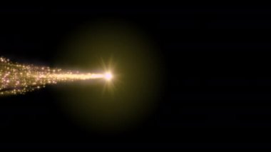 Siyah arkaplanda altın parçacıklardan oluşan kuyruğu olan parlak bir Noel yıldızının animasyonu