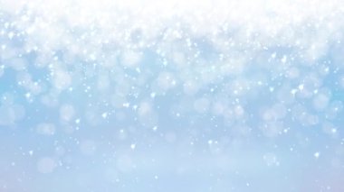 Düşen kar taneleri ve küçük parıltılarıyla canlandırılmış Noel mavisi arka plan