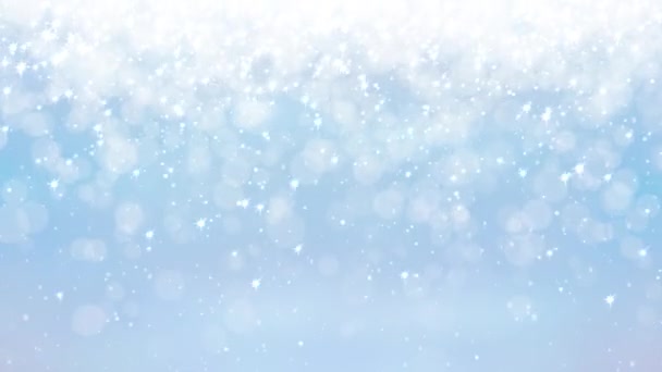 Düşen Kar Taneleri Küçük Parıltılarıyla Canlandırılmış Noel Mavisi Arka Plan — Stok video