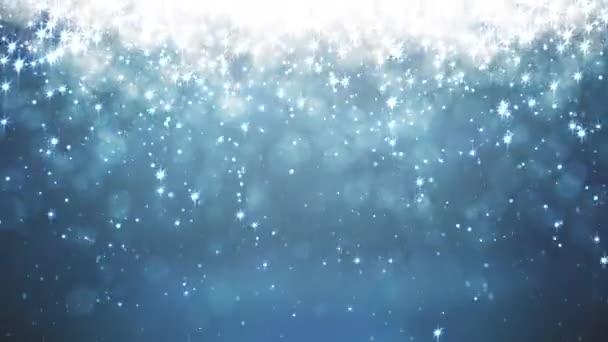 雪の結晶と小さな星の輝きとアニメーションクリスマスブルーの背景 — ストック動画