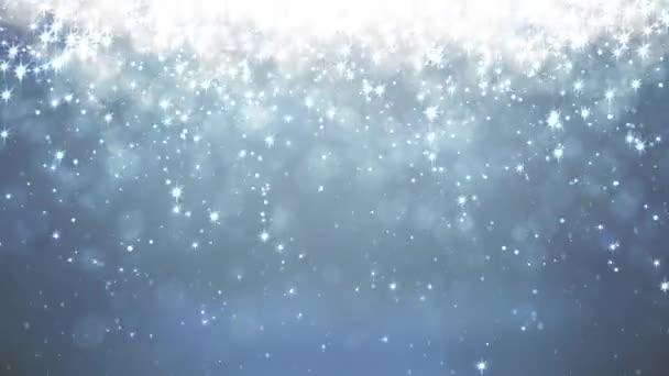Animierter Blauer Weihnachtlicher Hintergrund Mit Fallenden Schneeflocken Und Kleinen Sternenfunkeln — Stockvideo