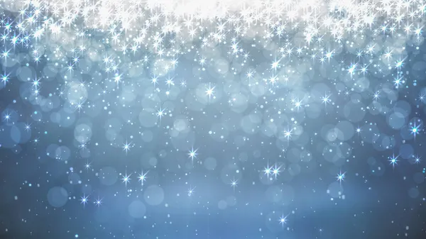 Fondo Luminoso Azul Navideño Con Nieve Que Cae Destellos Estrellados — Foto de Stock