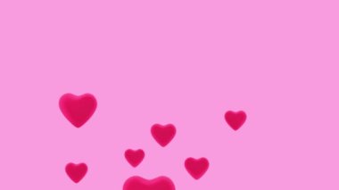 Pembe arka plandaki balonlar gibi yukarı doğru süzülen kalplerin 3D animasyonu 