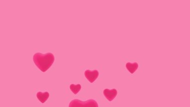Pembe arka plandaki balonlar gibi yukarı doğru süzülen kalplerin 3D animasyonu 